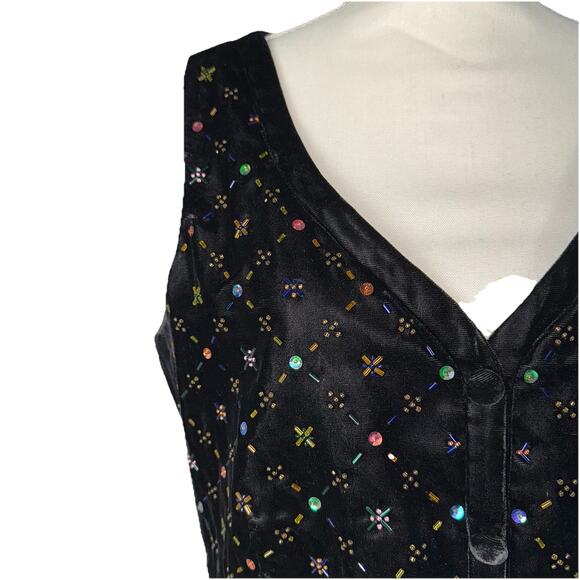 VTG Banana Republic Velvet Beaded Vest Black Size 14 Boho Festival Y2K Whimsy - Picture 2 of 7